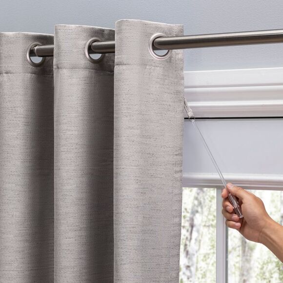Ricardo Grasscloth Lined Grommet Patio Panel w/Wand 110x84 Ash